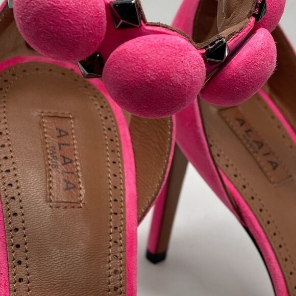 Alaia Bombe 90 Ankle-Strap Studded Suede Leather Sandals size 38.5 - Picture 6 of 16